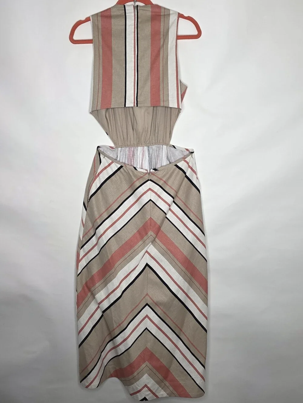 Banana Republic LINEN Blend Cut-Out Midi Dress with Pockets Size 8 Striped Chic - Picture 6 of 13